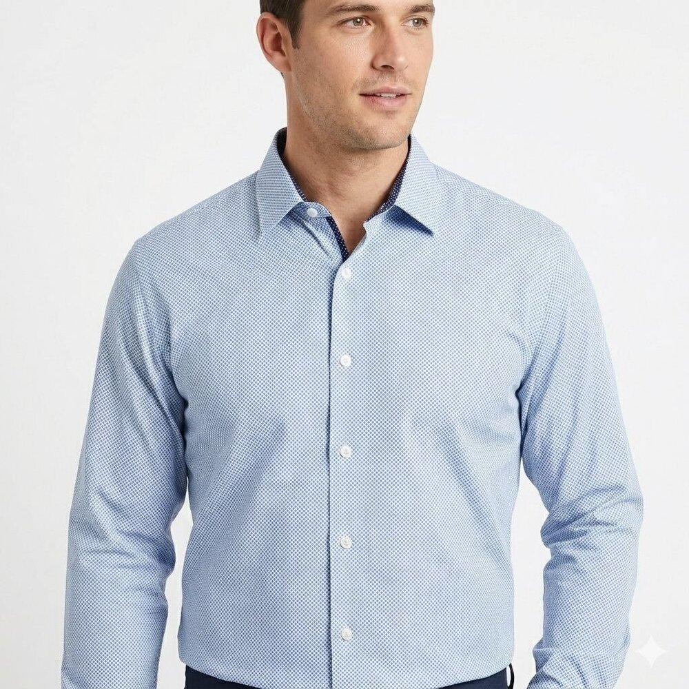 Con.Struct Shirt Men Size XXXL Blue Wrinkle-Free Diamond Print No Iron Stretch